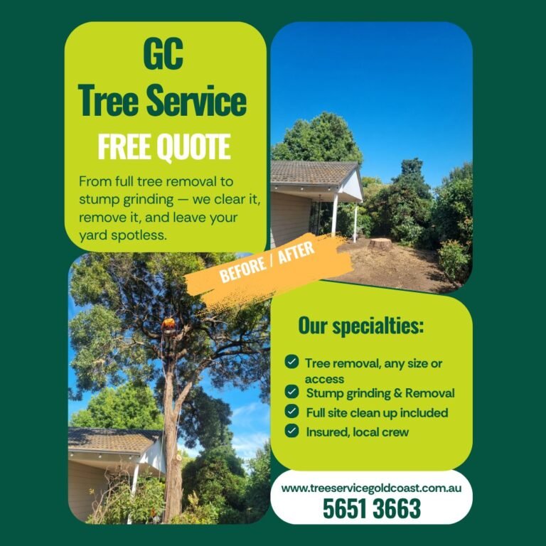 Tree removal Gold Coast before and after – large tree beside a house removed by O’Healy Tree Service